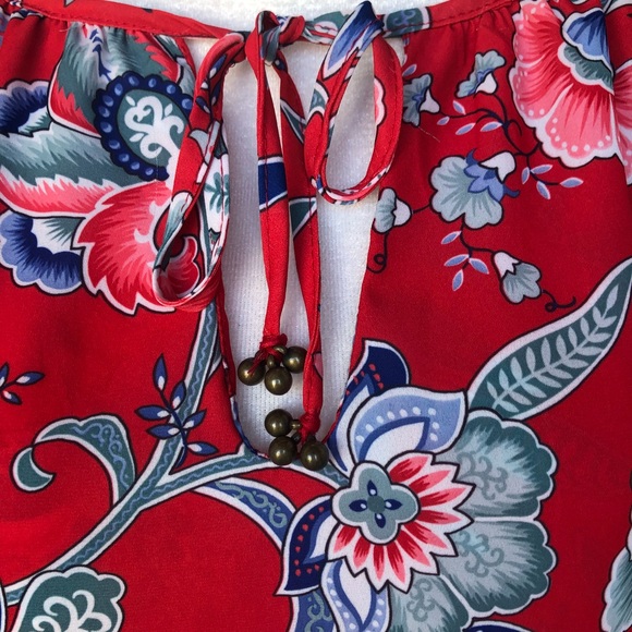 NSR Quarter Sleeve Red Flower Blouse Size Small - Picture 3 of 4